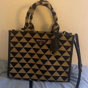 Prada Black and Tan Triangle Tote